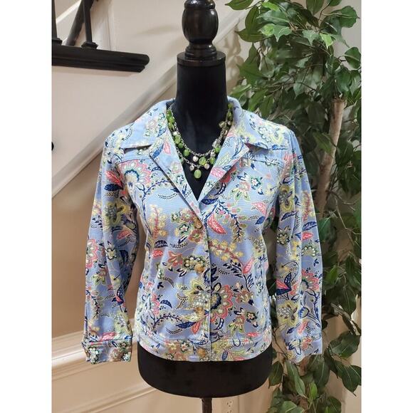 The Tog Shop Womens Multicolor Floral Single Breast 4 Button Jacket Petite Small - Picture 13 of 13